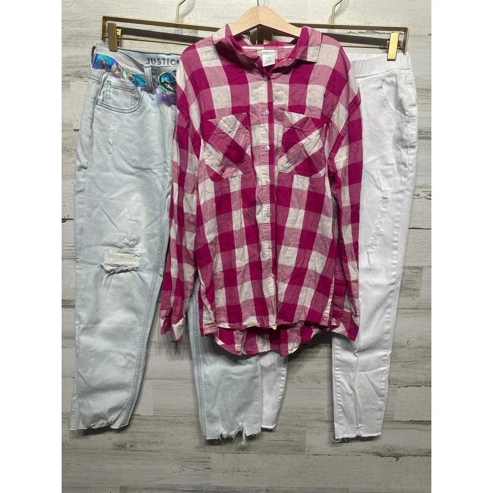 Justice Arizona Kidpik Bundle Girls 16 Pink White Distressed Mom Core